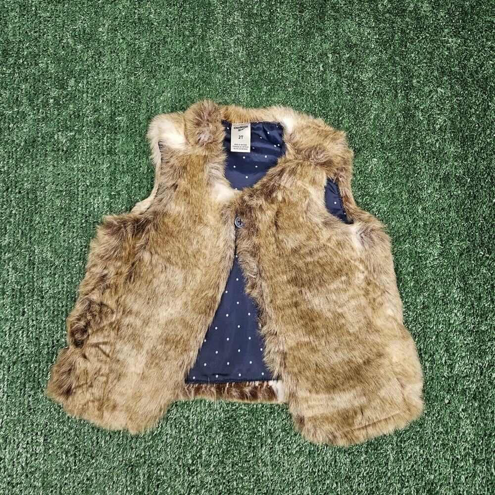 OshKosh Bgosh Toddler Faux Fur Vest Girl's 2T Brown Sleeveless Vest